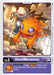 A special booster promo trading card titled DemiMeramon [BT3-006] (Winner Pack New Awakening) from the Release Special Booster Promos by Digimon features a small orange creature with blue eyes engulfed in flames, floating in an abandoned building with a damaged blue wall and wooden floor. Another smaller Digimon with a similar fiery look hovers in the background, while text and stats are displayed at the bottom.