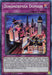 Image of a “Dinomorphia Domain [BACH-EN068] Secret Rare” Normal Trap Card from the Yu-Gi-Oh! trading card game. The card features a dark, sci-fi cityscape with futuristic buildings and a flying dragon-like creature. Its description text explains its effect, conditions, and restrictions in summoning Dinomorphia Fusion Monsters.