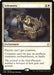 A "Solemnity [Hour of Devastation]" Magic: The Gathering card from the Hour of Devastation set with a white border. This rare enchantment features an elaborate gold burial mask and ornate artifact. The spell costs two mana and one white mana, with text reading: “Players can't get counters. Counters can’t be put on artifacts, creatures, enchantments, or lands.”