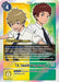 The image is a Digimon trading card titled T.K. Takaishi & Izzy Izumi [BT9-087] [X Record Pre-Release Promos]. It features two Tamers, with a rainbow-colored security banner at the bottom and a circular blue Level 4 indicator at the top left. As part of the X Record Pre-Release Promos, it details various effects and abilities in text blocks and icons.