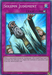 A Yu-Gi-Oh! Trap Card titled "Solemn Judgment [SESL-EN045] Super Rare" with a purple background. The art depicts an older man with a white beard and robe raising his hand, with two figures behind him. As a Super Rare Counter Trap from the Secret Slayers set, it negates Summons or activations at the cost of half your LP.