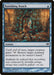 A fantasy-themed trading card titled "Banishing Knack [Eventide]" from the Magic: The Gathering set depicts a cloaked figure with outstretched hand towards a glowing, rune-covered door. The card text describes an instant ability to return target nonland permanent to its owner's hand. Mysterious blue symbols float around the door.
