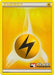 A Pokémon Lightning Energy (2011 Play Pokémon Promo) [League & Championship Cards] trading card with a yellow border and background. At the center, a yellow circle with a black lightning bolt is prominently displayed. The top edge reads "ENERGY" in an angled font, while the bottom right corner features the "PLAY! Pokémon" logo with a red Poké Ball, often seen in Promo cards for League & Championship events.