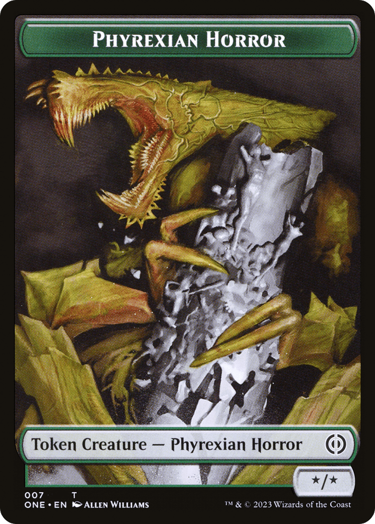 A card from Magic: The Gathering, part of the *Phyrexia: All Will Be One Tokens* set, featuring a 