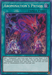 A Yu-Gi-Oh! spell card titled "Abomination's Prison [CHIM-EN054] Secret Rare" from the Chaos Impact set. The artwork features a fierce, red, multi-eyed demon breaking free from chains, glowing with energy. Two white-haired, robed figures stand before it, one holding a staff. This Unchained card's text details the effect and usage.