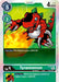 Image of a Digimon promo card featuring Tyrannomon [P-057] from the Official Tournament Pack Vol.4. The card showcases a red dinosaur-like creature with sharp claws and teeth in front of a fiery background. Displayed are play cost 5, original cost 2, level 3, green border, and Level 4. Text reads: "Your Turn: This Digimon gets +3000 DP. While this Digimon is level