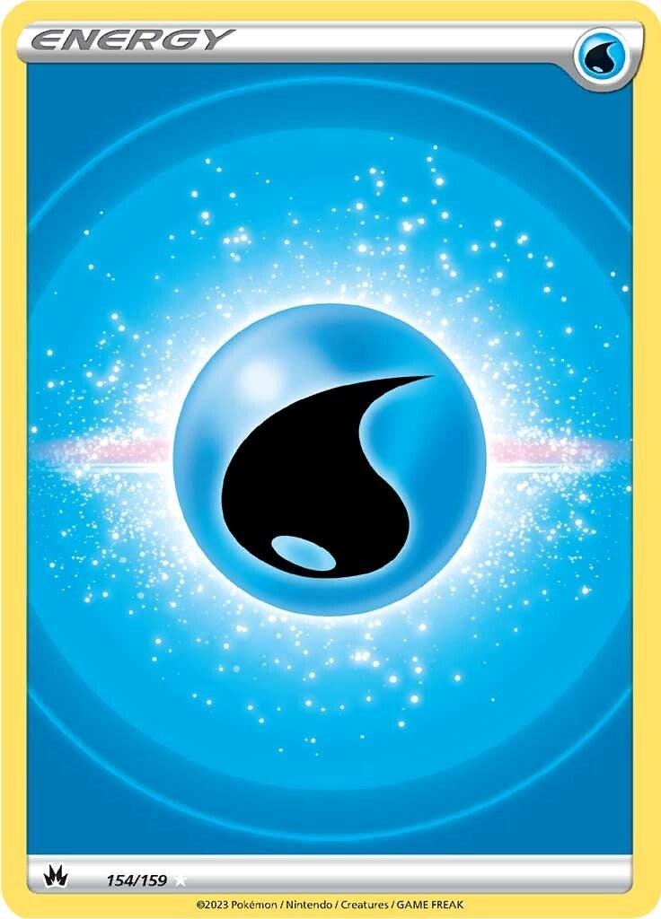 A **Water Energy (154/159) (Texture Full Art) [Sword & Shield: Crown Zenith]** card from **Pokémon** featuring a Water Energy symbol. The ultra rare card has a yellow border, with the word 