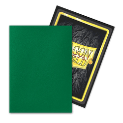 Displayed are two trading cards. The front card features a simple green surface, while the back card stands out with a textured black background adorned with bold "Dragon Shield" lettering and striking yellow-red accents. Overlapping slightly, they elegantly reveal both designs, reminiscent of the sleek style offered by Arcane Tinmen's Dragon Shield: Standard 100ct Sleeves - Might (Dual Matte).