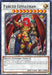 The image shows the "Fabled Leviathan [HAC1-EN145] Common" card from the Yu-Gi-Oh! trading card game. This powerful, armored creature with red hair and a blue face wields a staff and boasts 3000 attack points and 2000 defense points. Featured in the Hidden Arsenal series, it is a Fiend/Synchro/Effect monster.