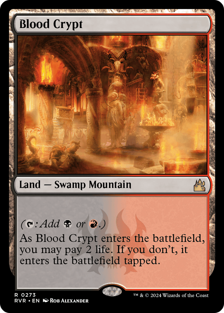 The Magic: The Gathering product, Blood Crypt [Ravnica Remastered], is a land card with the subtype 