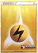 A Pokémon Trading Card featuring a gold design with the word "ENERGY" at the top and an electric symbol in the center, highlighted by a bright glow. This Lightning Energy (2010 Play Pokemon Promo) [League & Championship Cards] card showcases the "PLAY!-Pokémon" logo in the bottom-right corner.