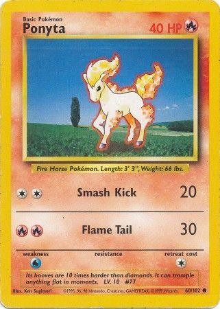 This is a common Pokémon trading card from the Base Set Unlimited, featuring Ponyta (60/102) [Base Set Unlimited]. The card has yellow-orange borders with a text box at the top containing Ponyta's name, 40 HP, and 