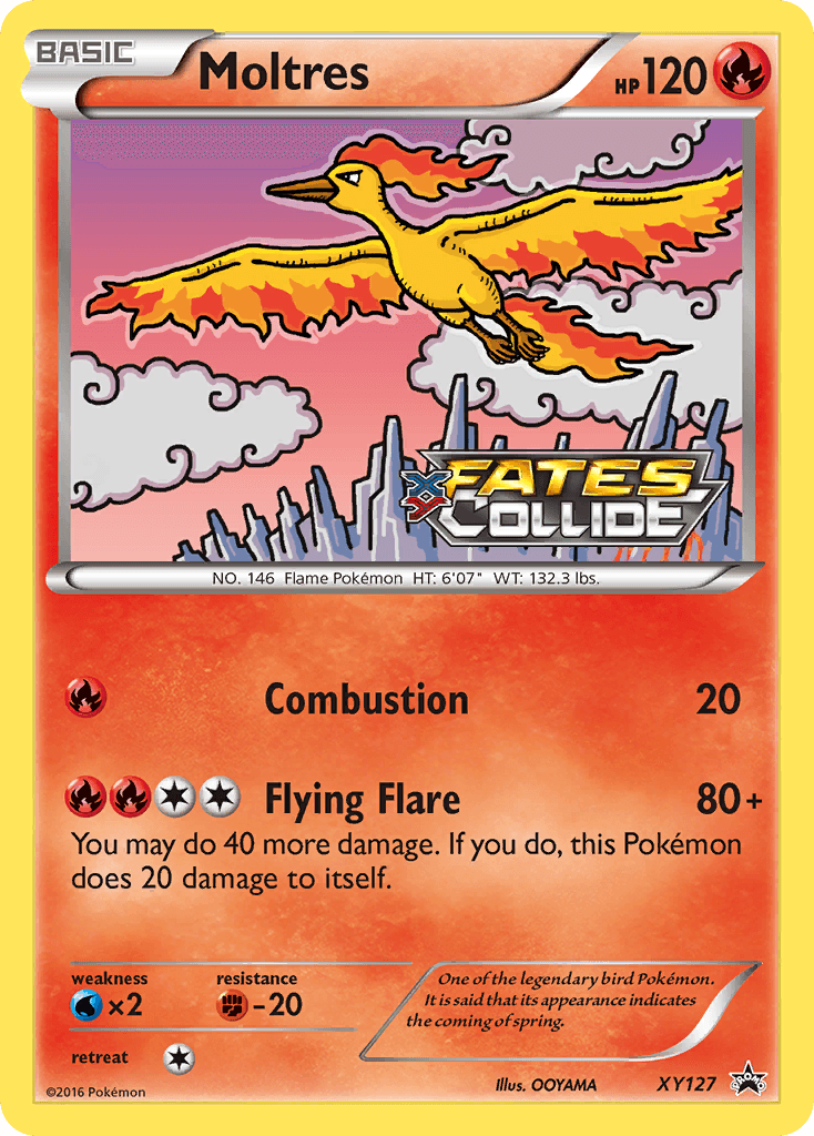 A Pokémon trading card featuring Moltres. The card number is Moltres (XY127) [XY: Black Star Promos] from the 