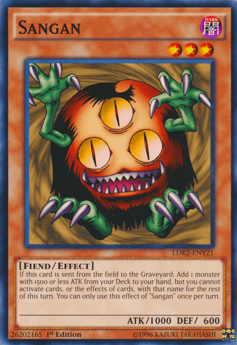 The Yu-Gi-Oh! card Sangan [LDK2-ENY21] from Legendary Decks II showcases 