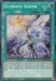 A Yu-Gi-Oh! trading card titled "Ultimate Slayer [POTE-EN067] Secret Rare" with the text "Normal Spell" beneath it. The artwork depicts a figure in white and blue flowing garments, wielding a green glowing sword. The card's text details its effects. As a Secret Rare from the Power of the Elements set, it bears the code "POTE-EN067" and "02263869".
