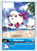 This trading card, Xiaomon [EX2-002] from the Digital Hazard series by Digimon, features Xiaomon—a round, fluffy Digimon with white fur, pink ears, and tail-like appendages. It's depicted floating over a tropical beach scene complete with palm trees and ocean waves beneath a clear sky. The card details Xiaomon's level, effects, and number as it emerges from a Digi-Egg.