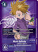 The Digimon Matt Ishida [BT2-090] trading card from the Official Tournament Pack Vol.3, produced by Digimon, features Matt Ishida illustrated with spiky blond hair, wearing a purple shirt and blue pants. The card has a purple background with "Play Cost 4" in the top left corner and "BT2-090 C" at the bottom. Various game instructions are also present on the card.