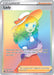 A colorful Pokémon Trainer card titled "Lady" from the Sword & Shield: Lost Origin series. This Supporter features an anime-style woman with long hair, wearing a wide-brimmed hat and dress. The Secret Rare card text reads: "Search your deck for up to 4 basic Energy cards, reveal them, and put them into your hand. Then, shuffle your deck.