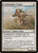 A Magic: The Gathering card featuring "Goldmeadow Dodger [Lorwyn]," a Kithkin Rogue from Lorwyn. The card depicts a small, armed figure moving through tall grass and indicates it cannot be blocked by creatures with power 4 or greater. It has stats of 1/1, with Omar Rayyan credited as the artist.
