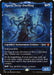 A Magic: The Gathering card named "Thassa, Deep-Dwelling (Showcase) [Theros Beyond Death]." This Legendary Enchantment Creature from Theros Beyond Death features a blue, star-filled background with a silhouette of Thassa, a sea goddess with fish-like features and a trident. Card text details her indestructibility and abilities to exile and return creatures. Power/Toughness: 6/5.