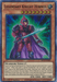 A Yu-Gi-Oh! trading card titled "Legendary Knight Hermos [DLCS-EN003] Ultra Rare". This Ultra Rare Effect Monster features an armored knight in red, black, and silver armor holding a purple, glowing sword. The card has detailed stats and effects written in the text box, with an ATK of 2800 and DEF of 1800. The background is lit with a mystical blue and green aura.
