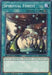 A Yu-Gi-Oh! Continuous Spell Card named "Spiritual Forest [SBCB-EN056] Common." The card features an enchanted forest scene with twisted, glowing trees under a dark sky. Card text: "The first time each Beast, Beast-Warrior, or Plant monster you control would be destroyed by battle each turn, it is not destroyed.