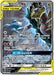 A Pokémon trading card from the Sun & Moon series features Garchomp and Giratina in a dynamic battle pose. This Garchomp & Giratina GX (SM193) [Sun & Moon: Black Star Promos] edition displays their combined attacks "Linear Attack" and "Calamitous Slash," along with the GX move "GG End GX." The duo stands amidst electric and dark energy, representing their powerful synergy.