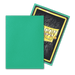 A TCG card sleeve reveals a trading card partly out of its plain green cover. The visible portion of the card's back showcases a black textured design with a prominent yellow "DRAGON SHIELD" emblem. This Arcane Tinmen Dragon Shield: Standard 100ct Sleeves - Aurora (Matte) ensures your valuable cards are both protected and stylishly displayed.