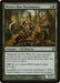A Magic: The Gathering card featuring "Wren's Run Packmaster [Lorwyn]." This rare creature depicts a female Elf Warrior with antlers, wielding a spear, and riding a snarling wolf. Two wolves flank her. The card costs 3G mana and has power/toughness 5/5. Its abilities include Champion an Elf, creating 2/2 Wolf tokens, and giving wolves