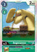 The pre-release card "Angoramon [BT10-044] [Xros Encounter Pre-Release Cards]" features Digimon "Angoramon," a fluffy, long-haired creature with wide paws and a small horn on its head. The card details include its level (Lv. 3), type (Rookie, Vaccine, Beast), and stats (play cost 3, DP 2000). Abilities are described as drawing a card during specific conditions.