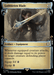 The image is a playing card for "Lothlorien Blade [The Lord of the Rings: Tales of Middle-Earth Commander Showcase Scrolls]" from Magic: The Gathering. It shows a dark-haired elf holding a glowing blue sword with elven engravings. Classified as Artifact—Equipment, it costs 3 mana and offers various in-game effects and equip costs. The backdrop is textured, earthy gray.