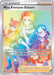 A Pokémon Trainer card from the Sword & Shield: Lost Origin series featuring three "Miss Fortune Sisters (209/196) [Sword & Shield: Lost Origin]" by Pokémon. One sister has a long red ponytail, one has shoulder-length green hair, and the third has short blue hair. They stand against a vibrant, rainbow-colored background. Text at the bottom outlines the Secret Rare card's effect in the game.
