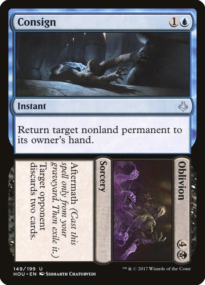 A Consign // Oblivion [Hour of Devastation] card from Magic: The Gathering. This Uncommon card features 