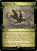 A fantasy trading card titled "Windswift Slice [The Lord of the Rings: Tales of Middle-Earth Commander Showcase Scrolls]," with detailed artwork of an elf warrior leaping through the air, wielding two swords. The card details an instant spell costing 2 and 1 green mana, dealing damage and generating Elf Warrior creature tokens. Flavor text and credits included, inspired by Magic: The Gathering.