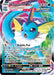 A Pokémon trading card featuring the Ultra Rare Vaporeon VMAX (030/203) [Sword & Shield: Evolving Skies] from Pokémon. Vaporeon, a blue aquatic Pokémon with large ears and a finned tail, is depicted leaping from water and surrounded by colorful swirls. With 320 HP, its attacks "Bubble Pod" and "Max Torrent" are showcased on this Sword & Shield series card 030/203.
