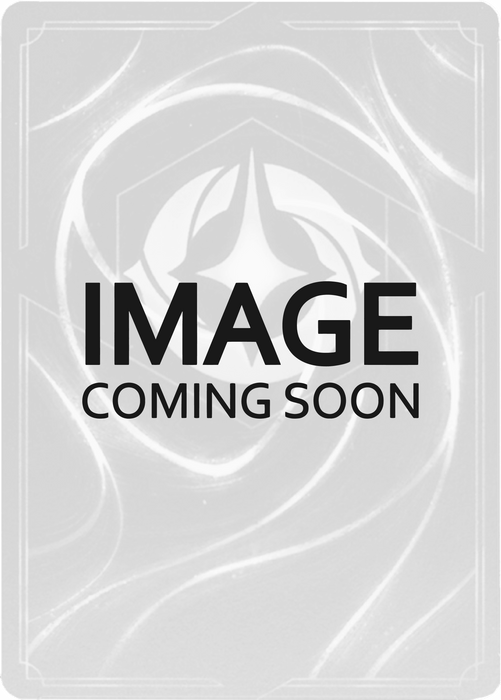 A grey placeholder image with a faint decorative border. In the center, bold black text reads "IMAGE COMING SOON" over a stylized, abstract white design. The background features subtle swirling patterns that frame the central text and design, reminiscent of the evasive elegance of Jafar - Royal Vizier (184/204) [Rise of the Floodborn] by Disney.
